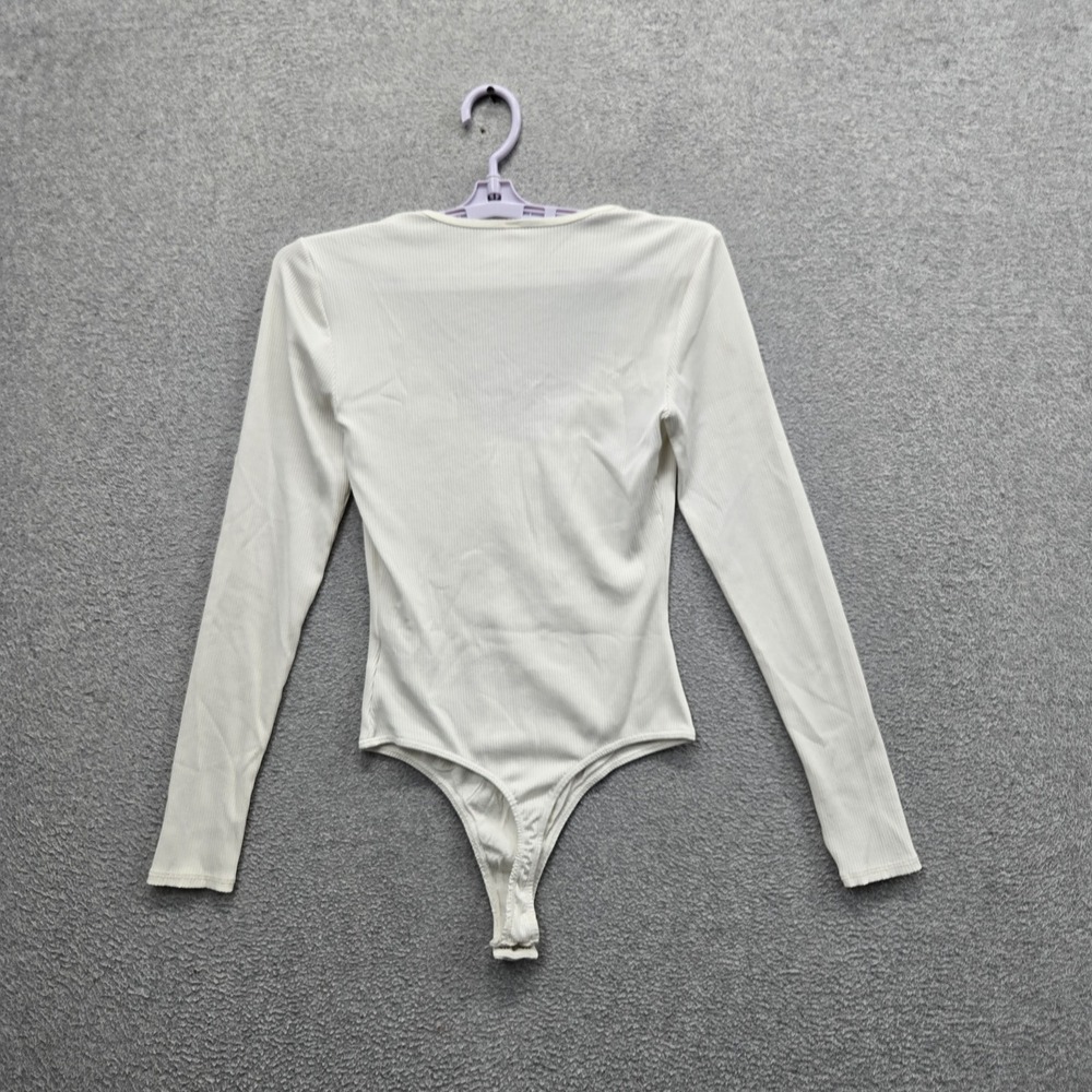 Intimately Free People Women Bodysuit S/P White V-Neck Snap Long Sleeve